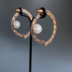 Double Sided Rose Gold Cubic Zirconia Hoop Earrings NWT​​